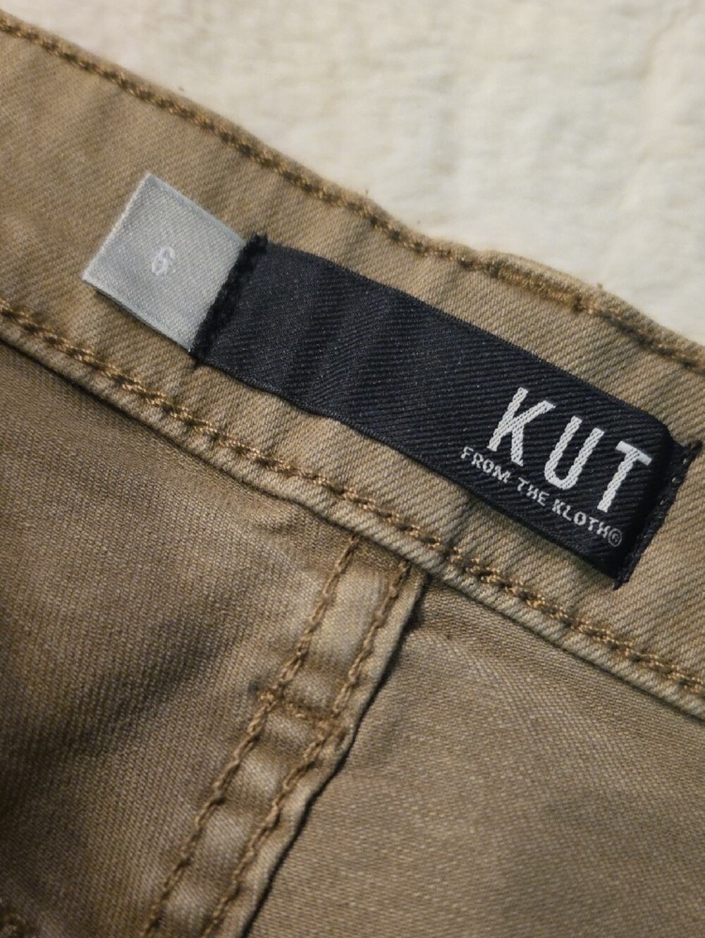 Kut from the Kloth Olive-Tan Frayed Hem Denim Shorts - Picture 4 of 14